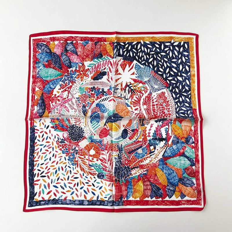 MEISEE Pure Mulberry Silk Scarfs Women Small Square Scarf 21" x 21" Breathable Lightweight Neckerchief Printed Headscarf (flowers blooming) - Image 5